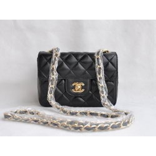 Chanel Quilted Flap Bag 1115 Schwarzes Lammleder Goldene Kette