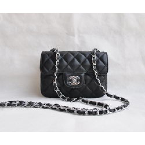 Chanel Classic Black Lammleder Silver Chain Quilted Flap Bag 1115