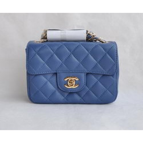 Chanel Classic Blue Lambskin Golden Chain Quilted Flap Bag 1115