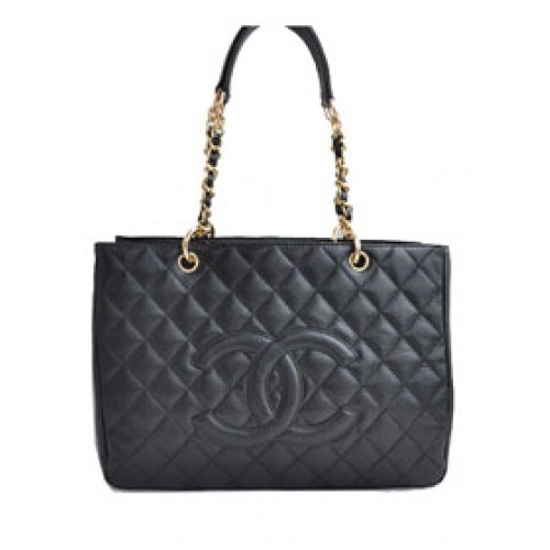 Günstige Chanel Classic CC Einkaufstasche A20995 Schwarz Lammfell Golden