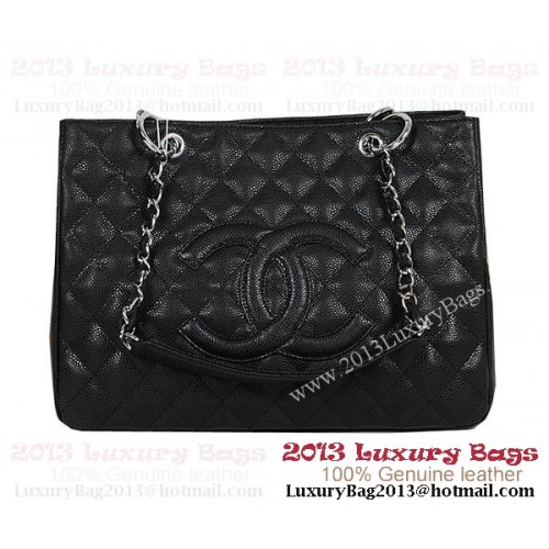 Chanel Classic CC Einkaufstasche Schwarz Cannage Muster A35899 Silber