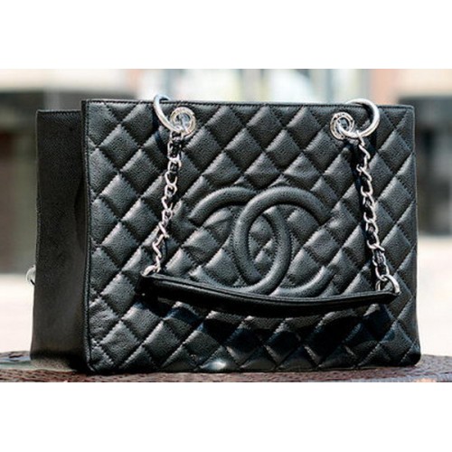 Chanel Classic Coco Bag Schwarz GST Cannage Muster A50995 Silber