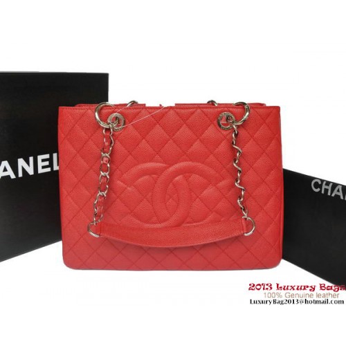 Chanel Classic Coco Bag GST Kaviarleder A36092 Rot Silber