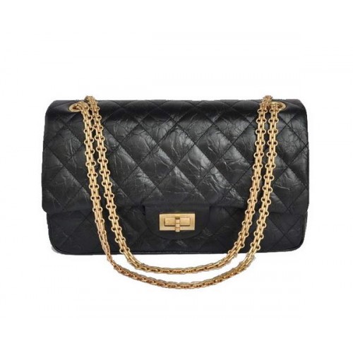 Chanel Classic Falp Bag Schwarz glasiertes Craquelé-Leder A28668 Schwarzgold