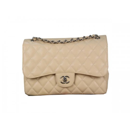 Chanel Classic Flap Bag 1113 Aprikose Original Cannage Muster Leder Silber
