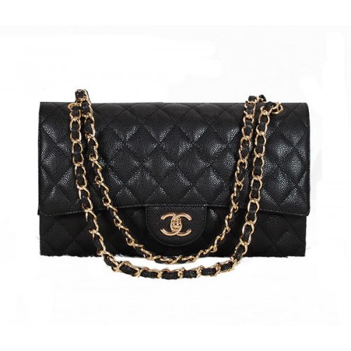Chanel Classic Flap Bag 1113 Schwarz Original Cannage Muster Leder Gold
