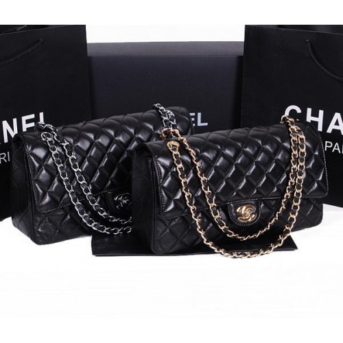 Chanel Classic Flap Bag 1113 Schwarzes Schafsleder