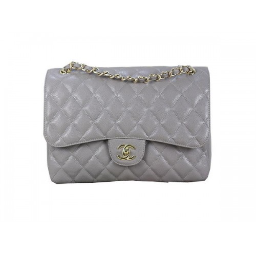 Chanel Classic Flap Bag 1113 Grau Original Cannage Muster Leder Gold