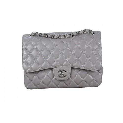 Chanel Classic Flap Bag 1113 Grau Original Cannage Muster Leder Silber