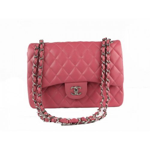Chanel Classic Flap Bag 1113 Pink Original Schafsleder Silber