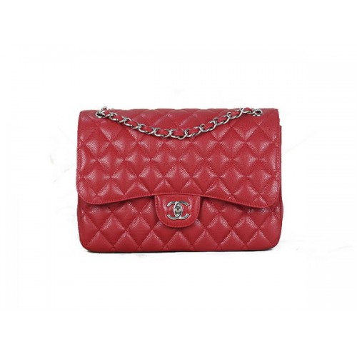 Chanel Classic Flap Bag 1113 Rot Original Cannage Muster Leder Silber