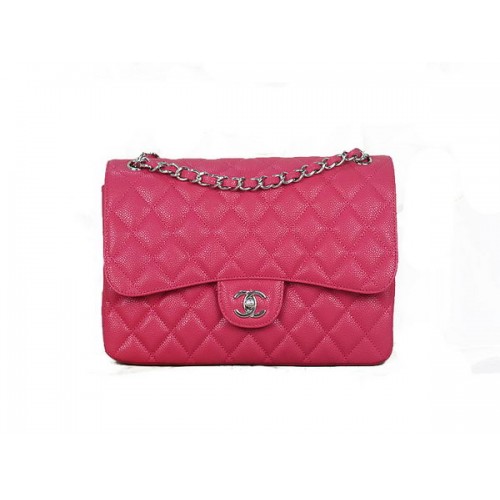 Chanel Classic Flap Bag 1113 Rose Original Cannage Muster Leder Silber