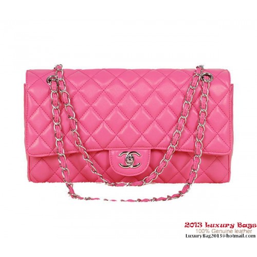 Chanel Classic Flap Bag 1113 Rose Schaffell Silber