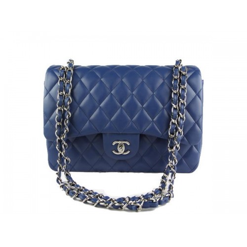 Chanel Classic Flap Bag 1113 RoyalBlue Original Schafsleder Silber