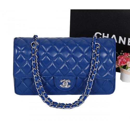 Chanel Classic Flap Bag 1113 Königsblaues Schafsleder Silber