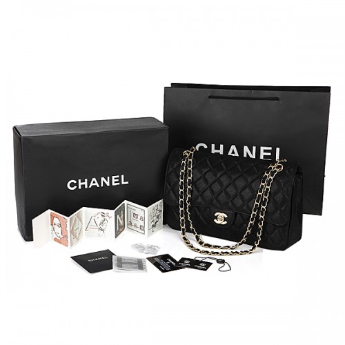 Chanel Classic Flap Bag 2.55 Series Original Narbenleder CHA1112 Schwarz