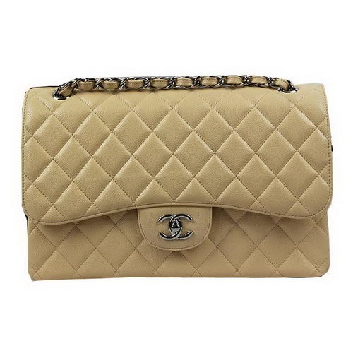 Chanel Classic Flap Bag Apricot Cannage Muster CF1113 Silber