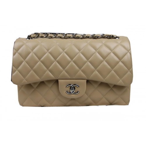 Chanel Classic Flap Bag Apricot Original Leder CF1113 Silber