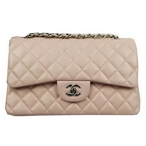 Chanel Classic Flap Bag Beige Original Leder CF1113 Silber