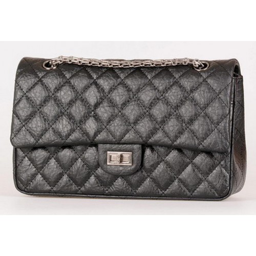 Chanel Classic Flap Bag Schwarzes Kalbsleder A30226 Silber
