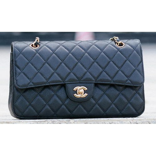 Chanel Classic Flap Bag Schwarz Cannage Muster A1113 Gold