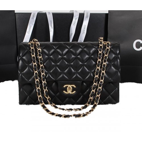 Chanel Classic Flap Bag Schwarz Original Schafsleder A1118 Gold