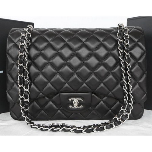 Chanel Classic Flap Bag Schwarz Original Schafsleder CFA1116 Silber