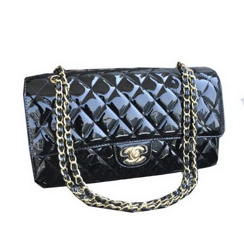 Chanel Classic Flap Bag Schwarzes Lackleder CHA1113 Gold