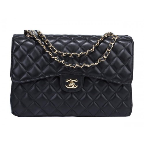 Chanel Classic Flap Bag Schwarzes Schafsleder A36071 Gold