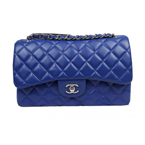 Chanel Classic Flap Bag Blau Original Leder CF1113 Silber