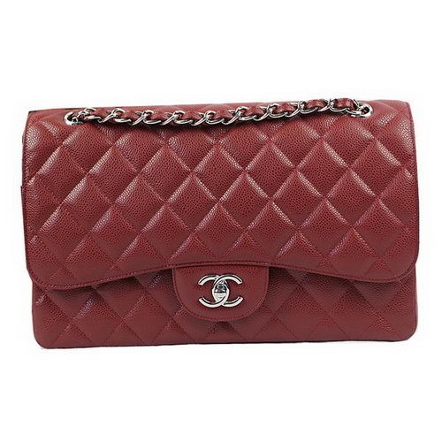 Chanel Classic Flap Bag Burgund Cannage Muster CF1113 Silber