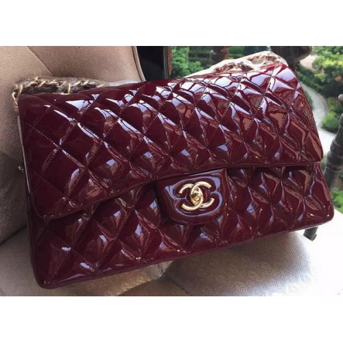 Chanel Classic Flap Bag Burgund Original Lackleder A1113 Gold