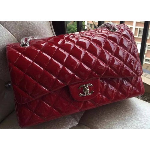 Chanel Classic Flap Bag Burgund Original Lackleder A1113 Silber
