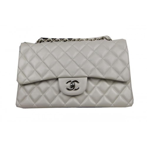 Chanel Classic Flap Bag OffWhite Original Leder CF1113 Silber