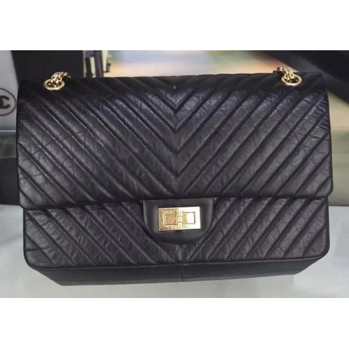 Chanel Classic Flap Bag Original Chevron Leder A90669 Schwarz