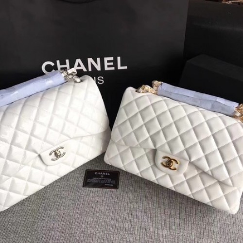 Chanel Classic Flap Bag Original Leder A1113 Weiß