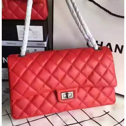 Chanel Classic Flap Bag Rot Original Leder CHA8575 Silber