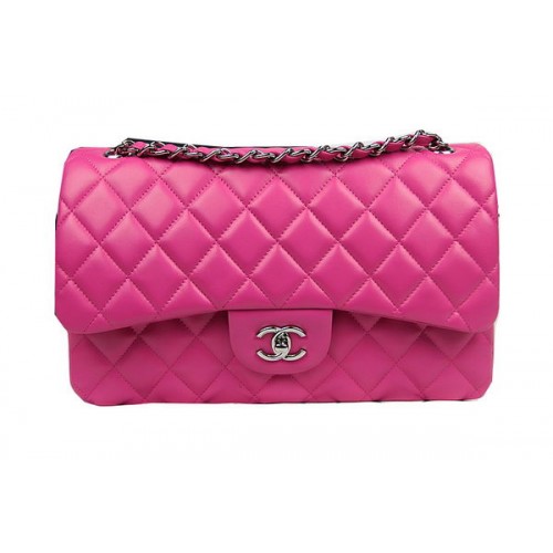 Chanel Classic Flap Bag Rose Original Leder CF1113 Silber
