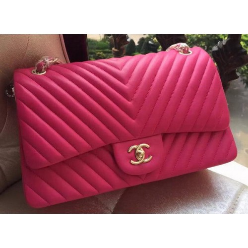 Chanel Classic Flap Bag Rose Schaffell Chevron Quilting A1113 Gold