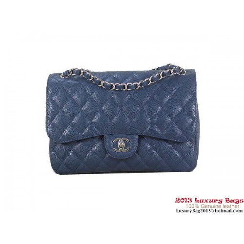 Chanel Classic Flap Bag RoyalBlue Original Cannage Patterns Leder Silber