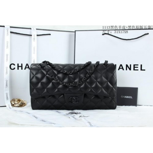 Chanel Classic Flap Bag Schafsleder A1113 Schwarz