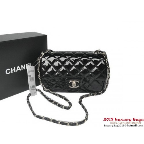 Chanel Classic Flap Bags Schwarz Original Lackleder A1116 Silber