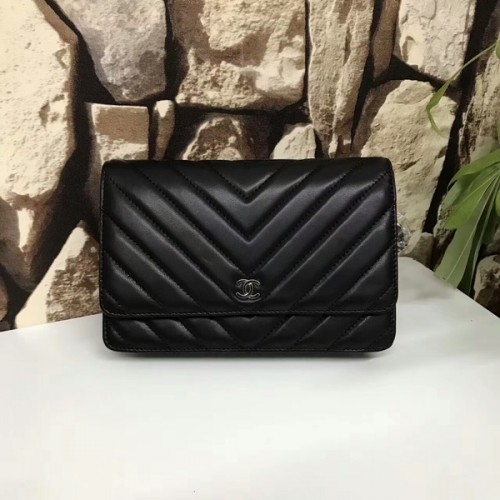 Chanel Classic Flap Bags Schwarz Original Schafsleder 33815 Silber