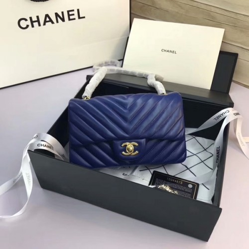 Chanel Classic Flap Bags Blau Original Schafsleder 1116 Gold