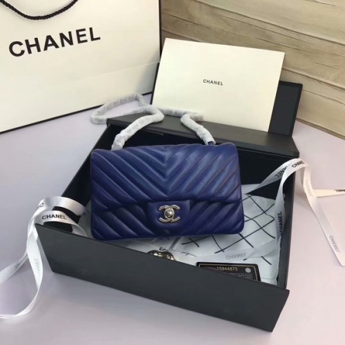 Chanel Classic Flap Bags Blau Original Schafsleder 1116 Silber
