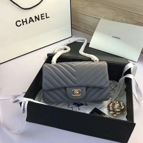 Chanel Classic Flap Bags Grau Original Schafsleder 1116 Gold