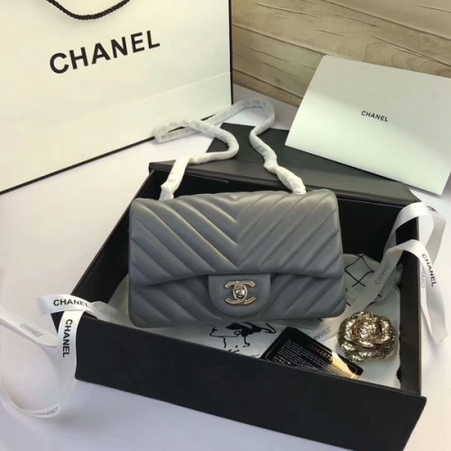 Chanel Classic Flap Bags Grau Original Schafsleder 1116 Silber