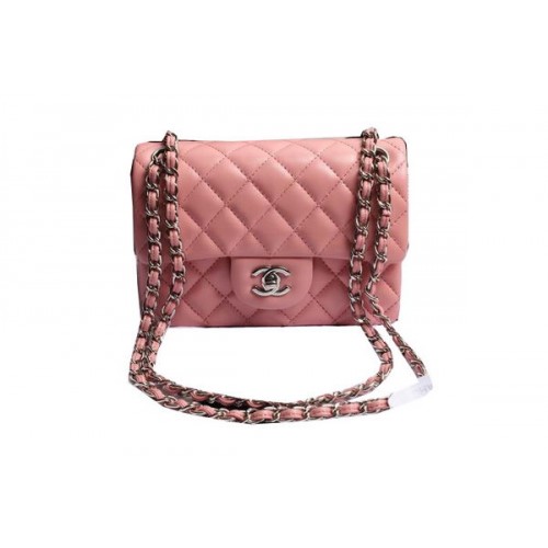 Chanel Classic Flap Bags Pink Original Schaffell Leder A1116 Silber
