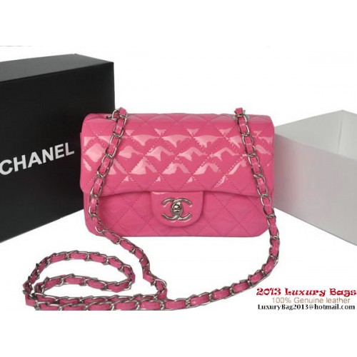 Chanel Classic Flap Bags Rose Original Lackleder A1116 Silber