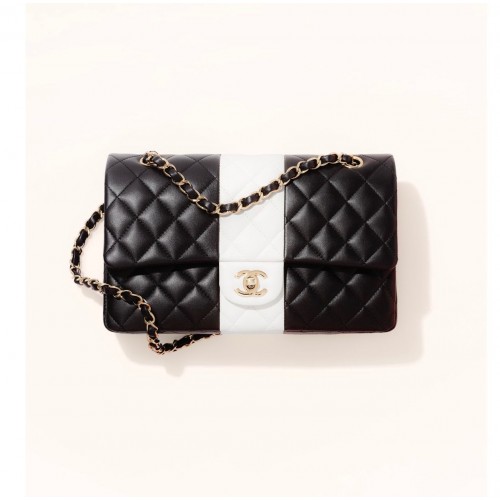 Chanel Classic Flap Umhängetasche Original Schafsleder A01116 Schwarz & Weiß